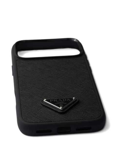 Prada enameled triangle leather phone case iPhone 17 Pro Max - Black