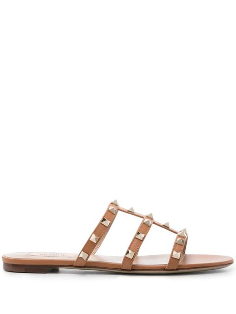 Valentino Garavani Rockstud flat leather sandals - Brown - zdjęcie produktu nr 1