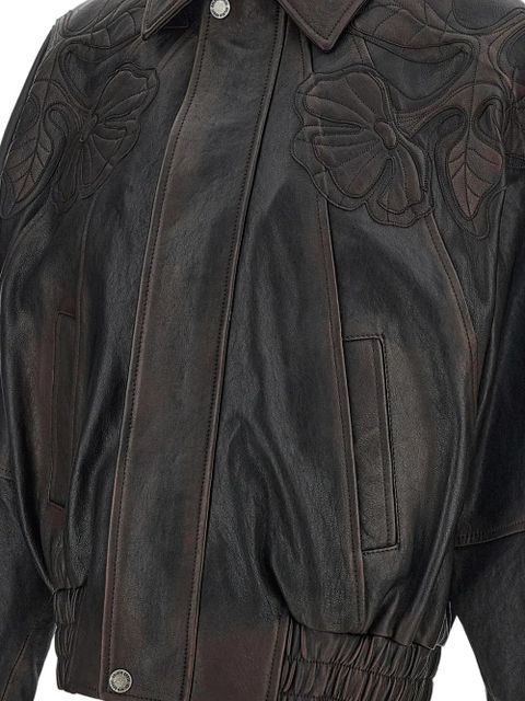 Golden Goose floral-embroidered leather bomber jacket - Brown