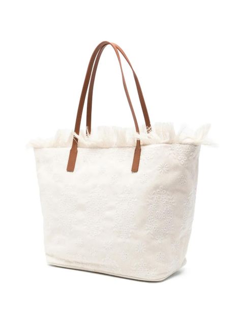 MC2 Saint Barth floral-embroidery fringed-detail tote bag - Neutrals