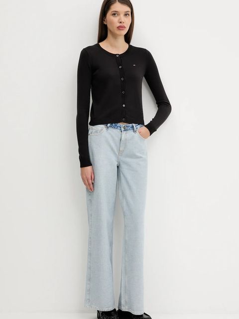 Tommy Jeans kardigan bawełniany damski kolor czarny lekki DW0DW20976