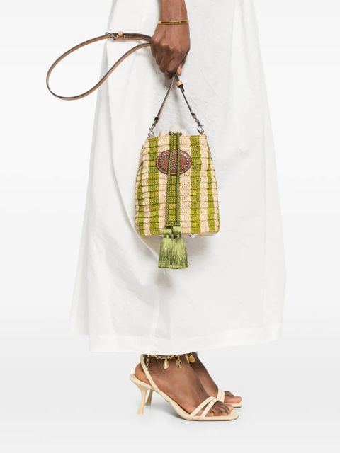 Valentino Garavani striped Vlogo raffia bucket bag - Neutrals