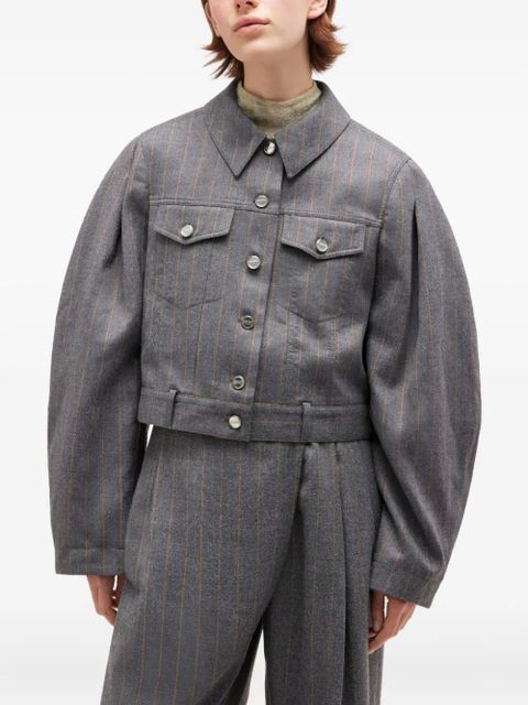 GANNI pinstripe puff-sleeve jacket - Grey