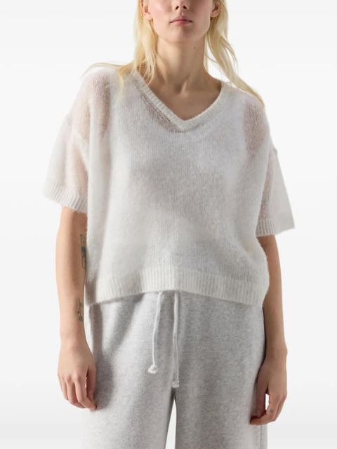 American Vintage Bodyrow short-sleeved V-neck knitted wool shirt - Neutrals