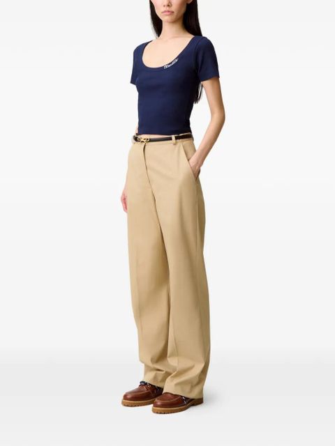 Claudie Pierlot embroidered-logo ribbed T-shirt - Blue