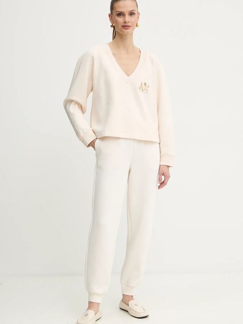 Armani Exchange bluza bawełniana damska kolor beżowy z nadrukiem XW001461 AF16192 - zdjęcie produktu nr 2