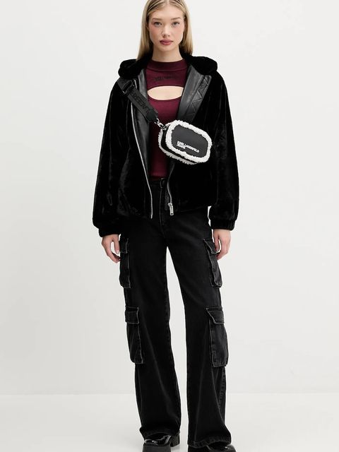 Karl Lagerfeld Jeans sweter damski kolor bordowy lekki z półgolfem A4W18013 - zdjęcie produktu nr 2