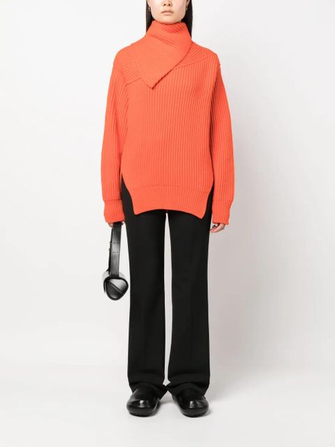 Jil Sander foldover-neck ribbed wool jumper - Orange