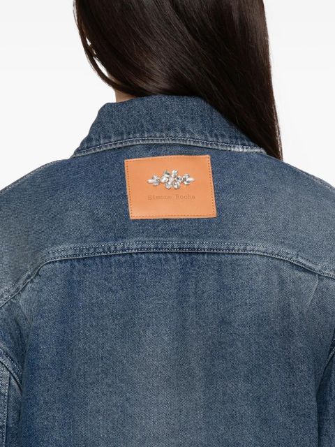 Simone Rocha pearl-embellished belted denim jacket - Blue