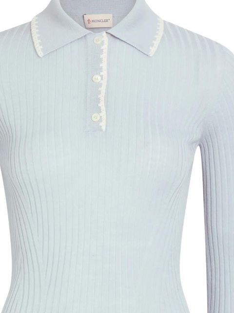Moncler ribbed-knit embroidered-trim polo-shirt - Blue - zdjęcie produktu nr 2