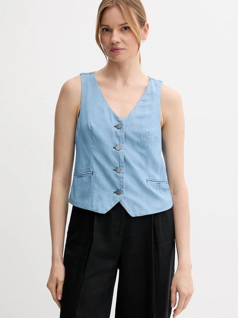 United Colors of Benetton kamizelka bawełniana kolor niebieski jednorzędowa 2DHJDJ010 - zdjęcie produktu nr 1