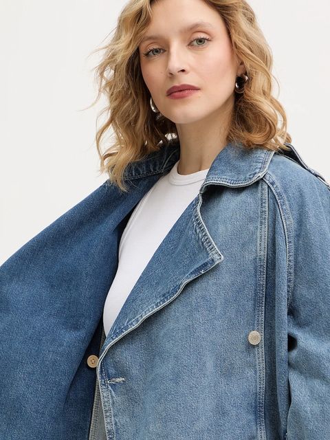 Guess kurtka jeansowa RUNA kolor niebieski przejściowa oversize W5BN0D D0742