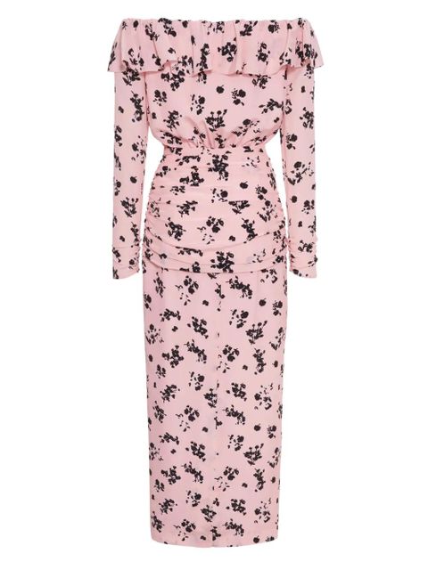 Alessandra Rich floral-print ruffle off-shoulder dress - Pink