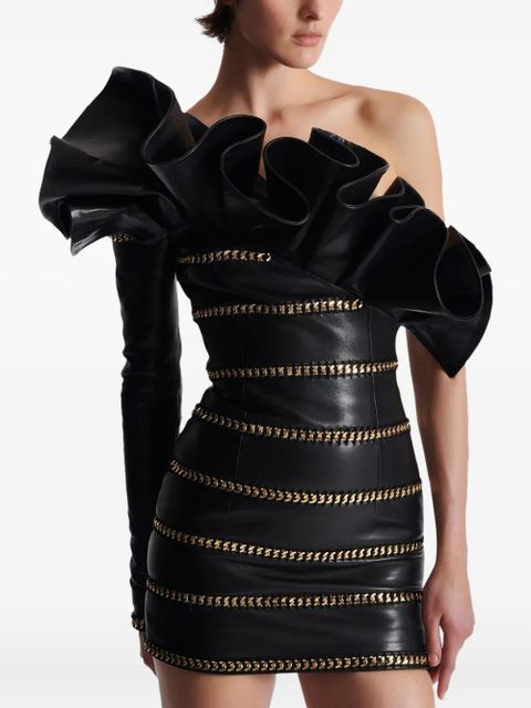 Balmain asymmetric leather mini dress - Black