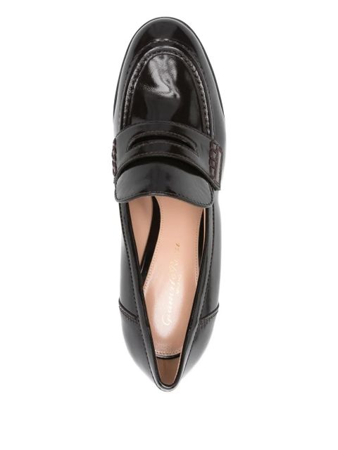 Gianvito Rossi 100mm patent-leather platform loafers - Brown