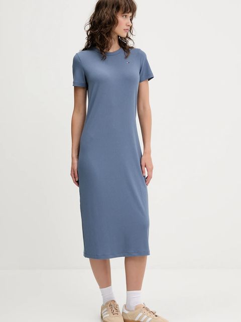 Tommy Jeans sukienka kolor niebieski midi rozkloszowana DW0DW19721 - zdjęcie produktu nr 2