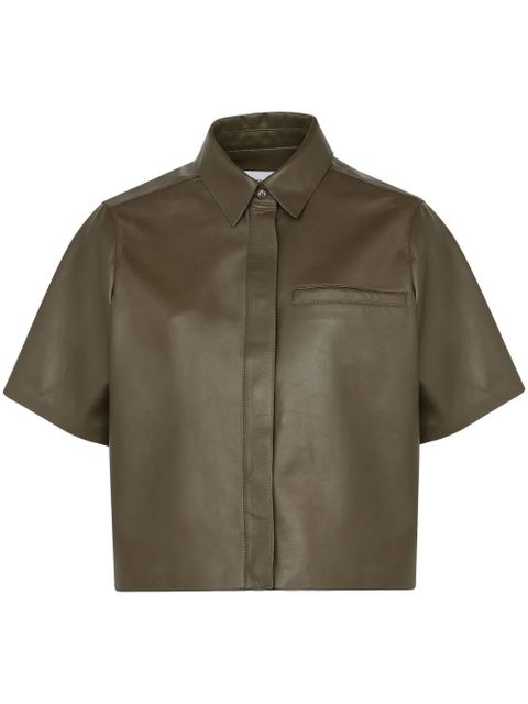 Yves Salomon cropped leather overshirt - Green - zdjęcie produktu nr 1