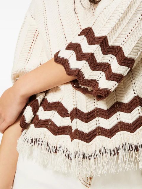 TWINSET zigzag-print fringed top - White