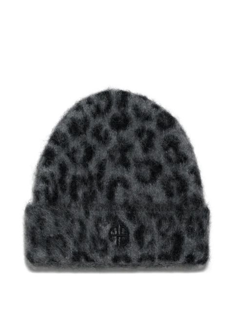 ANINE BING Elia leopard-print beanie - Grey - zdjęcie produktu nr 1