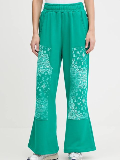 Puma spodnie dresowe bawełniane damskie kolor zielony wzorzyste 632845 - zdjęcie produktu nr 1