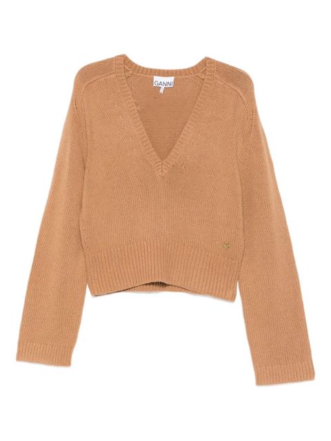 GANNI V-neck logo-detail knitwear - Brown - zdjęcie produktu nr 1