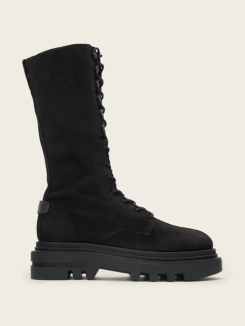 AllSaints botki nubukowe Jay Boot damskie kolor czarny na płaskim obcasie W062FD - zdjęcie produktu nr 1