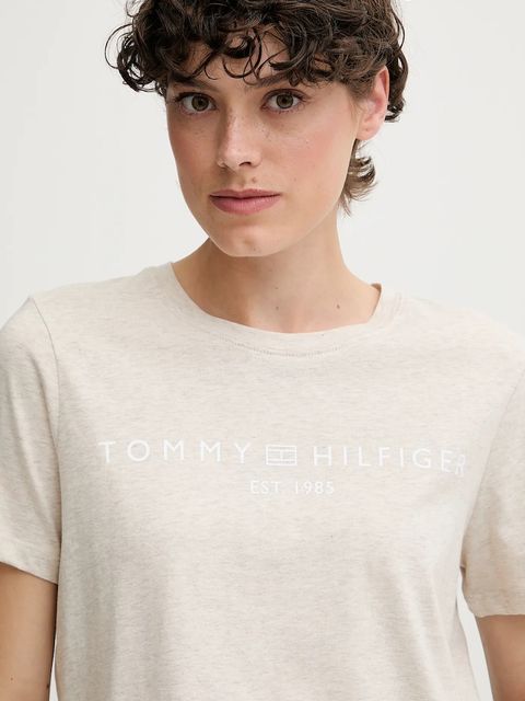Tommy Hilfiger t-shirt bawełniany damski kolor beżowy WW0WW40276