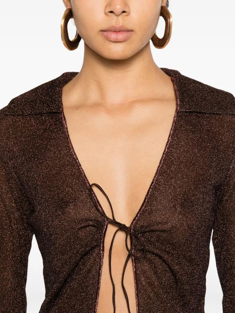 Oséree tie-detail bell-sleeve top - Brown