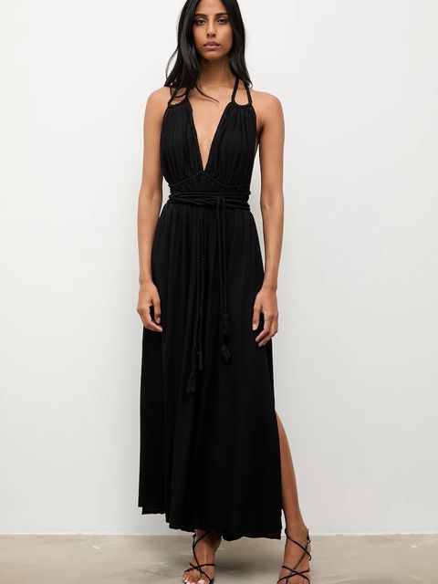 Answear.LAB sukienka kolor czarny maxi rozkloszowana