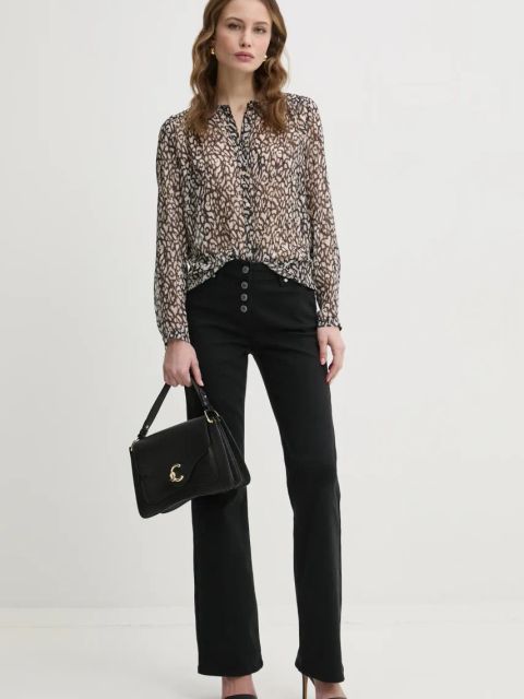 Morgan spodnie PEMAK damskie kolor czarny dzwony high waist PEMAK