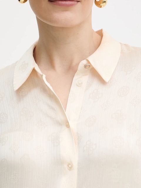 Guess koszula MARTHE damska kolor beżowy regular z kołnierzykiem klasycznym W5YH1A WHCR2