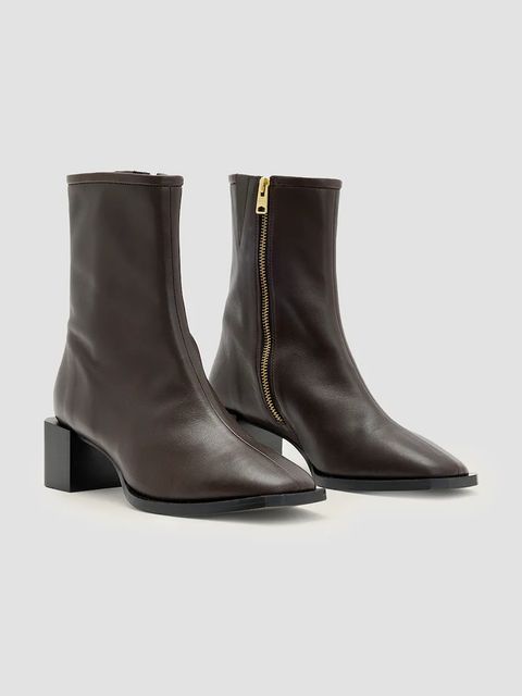 AllSaints botki skórzane Avril Boot damskie kolor brązowy na słupku W096FC - zdjęcie produktu nr 2