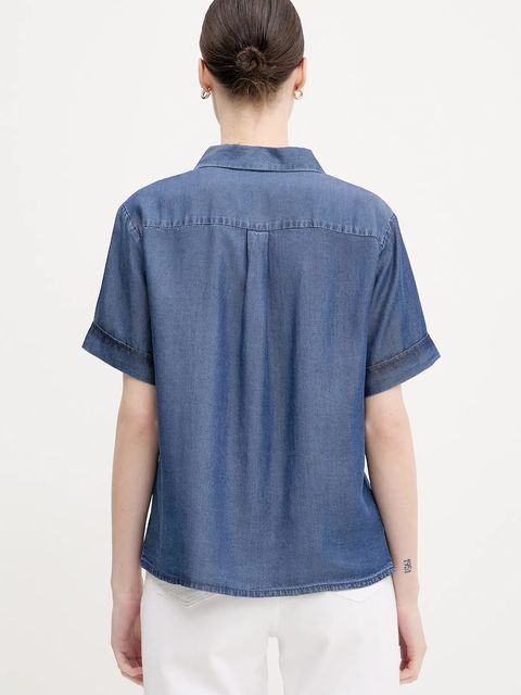 United Colors of Benetton koszula damska kolor granatowy relaxed z kołnierzykiem klasycznym 5KHNDQ0BW