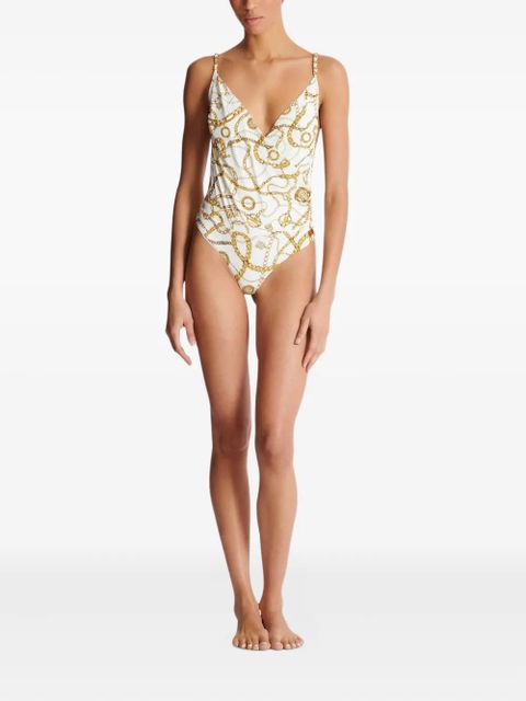 Balmain Chaînes-pattern swimsuit - White