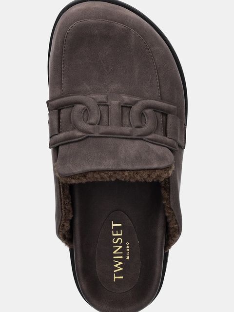 Twinset kapcie kolor brązowy 252TCP210