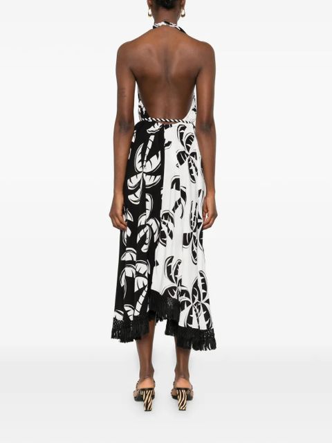 FARM Rio palm-print midi dress - White
