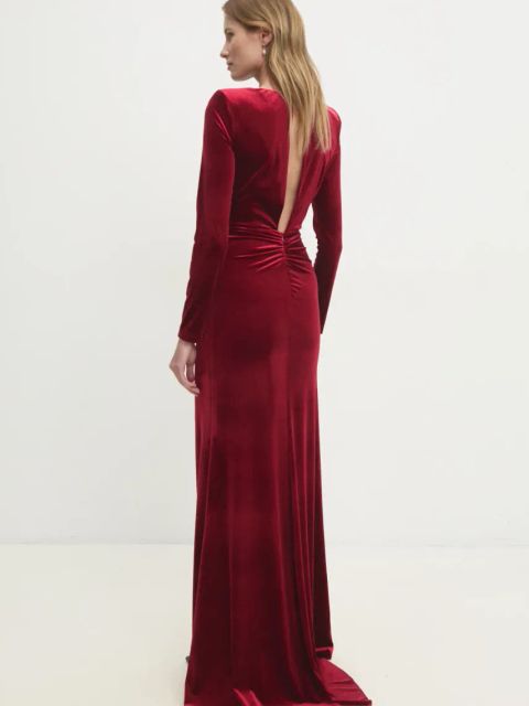 Answear.LAB sukienka welurowa kolor czerwony maxi prosta