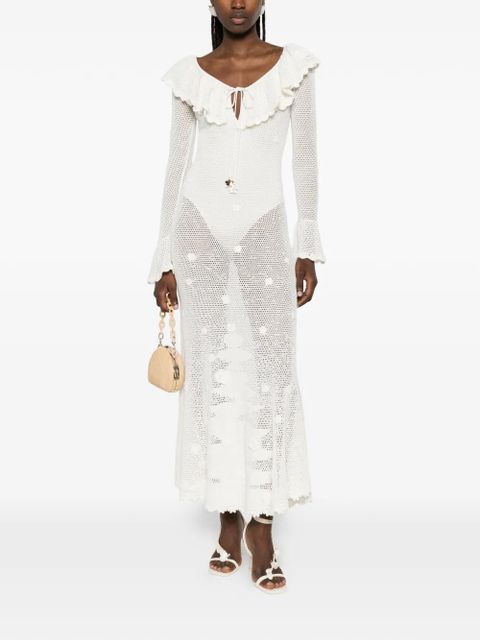Self-Portrait ruffled-trim crochet maxi dress - Neutrals