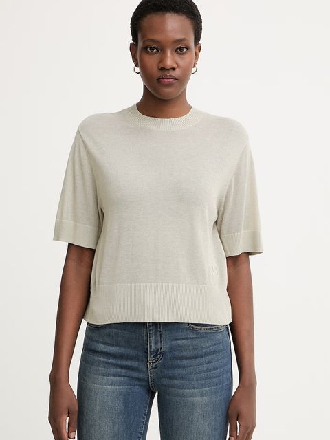 Armani Exchange sweter z krótkim rękawem damski z dodatkiem lnu - zdjęcie produktu nr 1