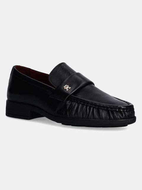 Tommy Hilfiger mokasyny skórzane LOAFER SOFT NAPPA PLEATED TOE damskie kolor czarny na płaskim obcasie FW0FW08362 - zdjęcie produktu nr 1