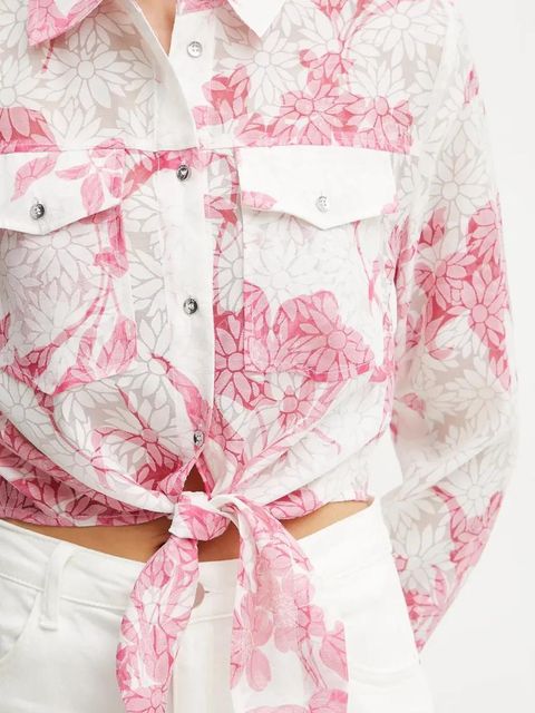 Guess koszula ADELAIDE damska kolor biały regular z kołnierzykiem klasycznym W5GH03 WH4K2