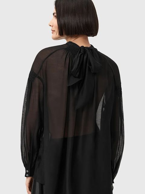 AllSaints bluzka z dodatkiem jedwabiu PEARLA damska kolor czarny gładka W027PD