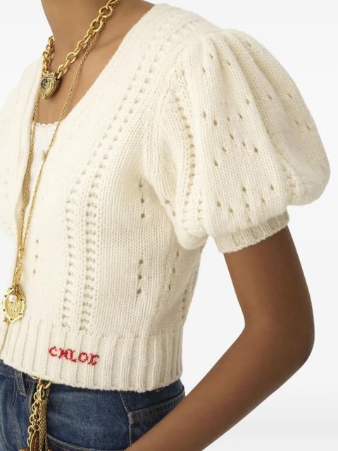 Chloé button puff-sleeve cardigan - White