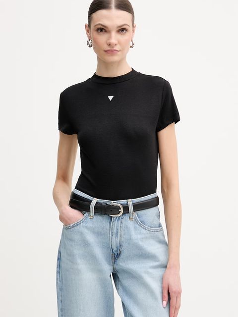 Guess t-shirt z domieszką jedwabiu TINA