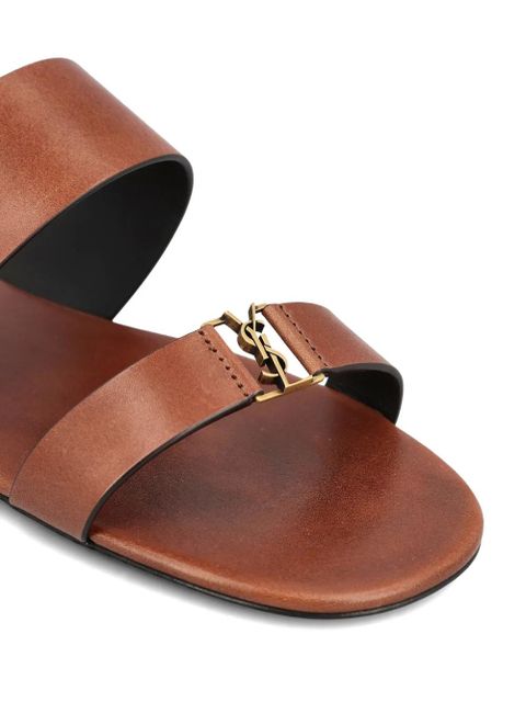 Saint Laurent Babylone double-strap logo-detail calfskin sandals - Brown