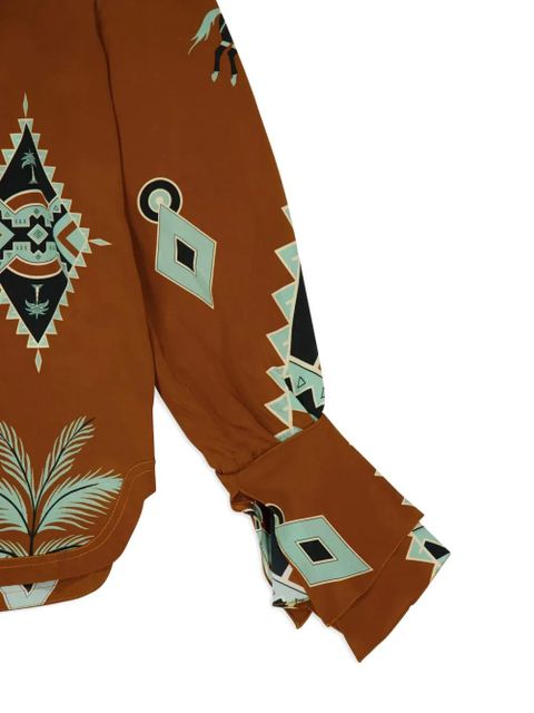Johanna Ortiz geometric-print V-neck shirt - Brown