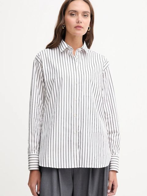 Lacoste koszula bawełniana damska kolor biały relaxed z kołnierzykiem klasycznym CF0215 - zdjęcie produktu nr 1