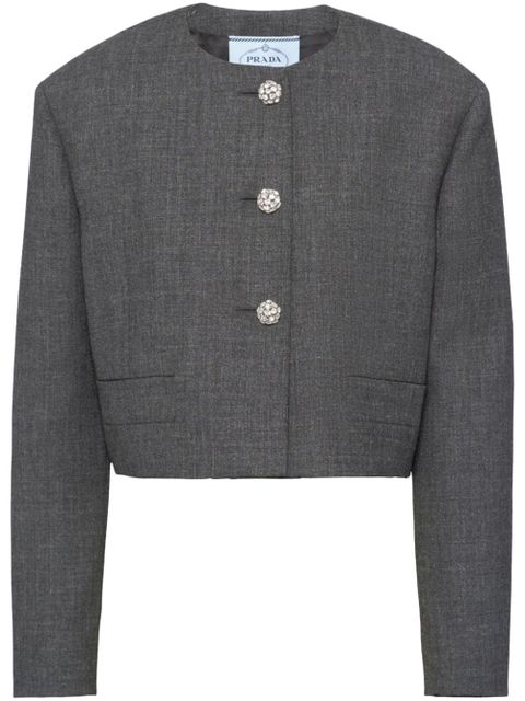 Prada crystal-buttons cropped jacket - Grey - zdjęcie produktu nr 1