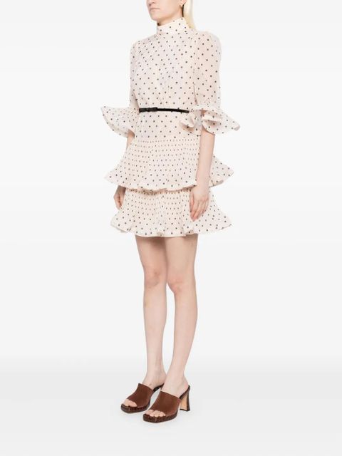 ZIMMERMANN pleated polka dot mini dress - Neutrals