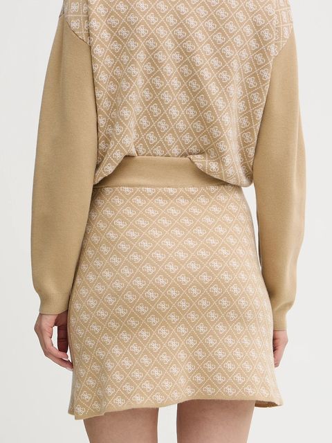 Guess spódnica z domieszką wełny AUBREY kolor beżowy mini ołówkowa W5BD81 Z3JD2